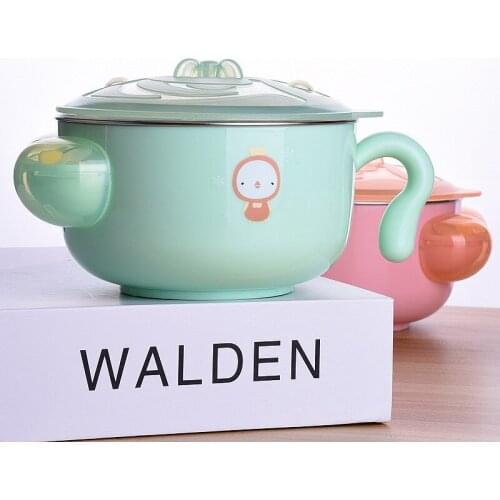 Baby Feeding Tableware Dishes Stainless Steel Insulation Bowl Spoon Set Children Tableware Cartoon Printed Children Food Bowl