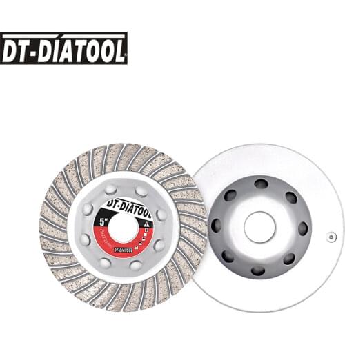 DT-DIATOOL 2pcs 125mm/5inch Diamond Segmented Turbo Row Cup Grinding Wheel Discs for Concrete Brick Hard Stone