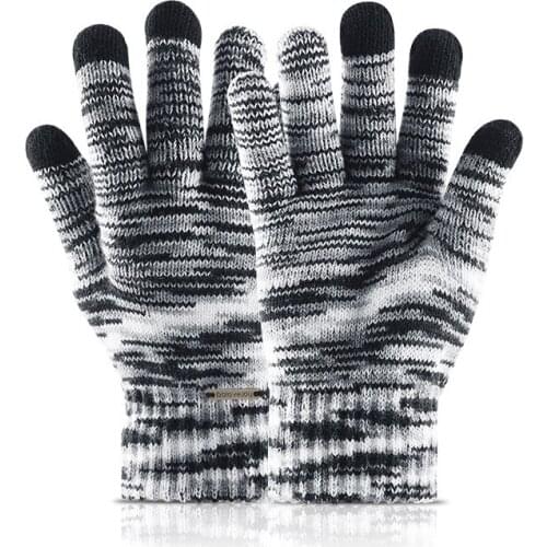 Gradient Knitting Touch Screen Gloves Men Women Warm Wool Mittens Glove New Couples Winter Velvet Thick Gloves Unisex Wholesale