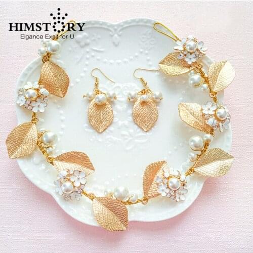HIMSTORY Fashion Handmade Olive Leaf White Pearl Flower Headband Bridal Wedding Hair accessories Hairband Hairwear
