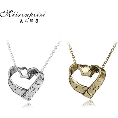 Seamstress Measuring Tape Pendant Necklace Silver Plated Charm Heart Necklace Tape Measure Gift For Seamstress Designer