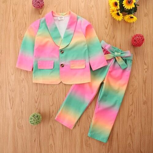 3Pcs Kids Autumn Clothes Set Tie-Dye Long Sleeves Coat Pants Belt for Girls Childrens Clothing 2-7 Years