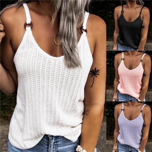 Womens Camisole Summer New Sexy Ladies Round Neck Sleeveless Solid Color Vest Casual Camisole Ring Top