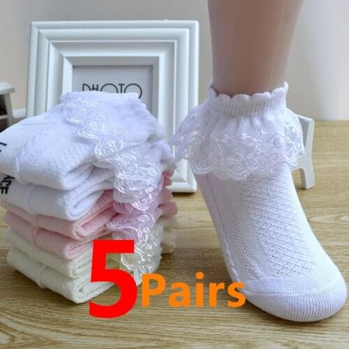 5 Pairs/Lot Girls Socks Summer New Mesh Style Cotton Thin Baby Socks Trendy Elastic White Lace Flowers Children Princess Socks