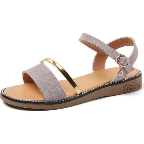 2021 New Cow Suede Women Sandals Shoes Summer Bling Sandals For Women Womens Flat Shoes Rheinstone Diamond Ladies Flat Sandals