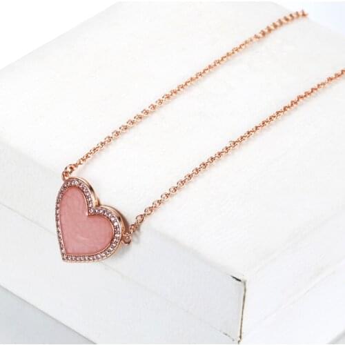 S925 Necklace For Women Pink Swirl Heart Statement Necklace Girl Fashhion Choker fit Lady Jewelry