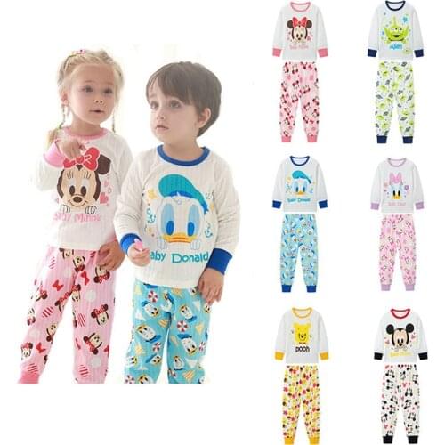 Kids Pajamas Set Childrens pijama Donald Duck Cartoon cotton Sleepwear Boys Home Pajama Girls Pyjamas Mickey Minnie Nightwear