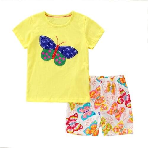 Jumping Meters New Summer Clothing Sets Girls Cotton Fashion Butterflies Embroidery Childrens 2 PCS Set Cute Suits Toddler