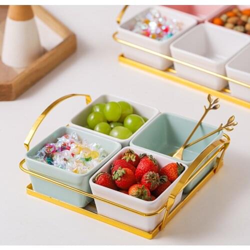 Nordic Light Luxury Fruit Plate Living Room Ceramic Division Dried Fruit Plate Snack Plate Snack Plate Household Fruit Basket