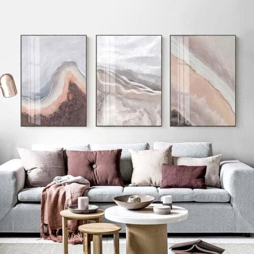 Nordic Abstract Sea river beach Wall Art Canvas Painting pink Retro Poster Print Wall Picture for Living Room dinner room Decor