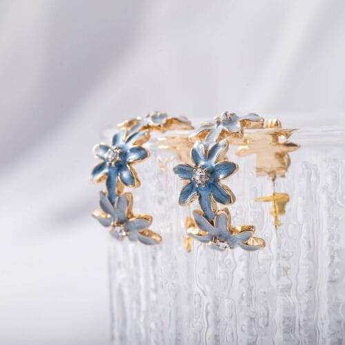 Sweet Romantic Blue Flower Earrings Blue Earrings Accessories for Women Stud Earring Korean Jewelry Dance Party Fashion Earrings