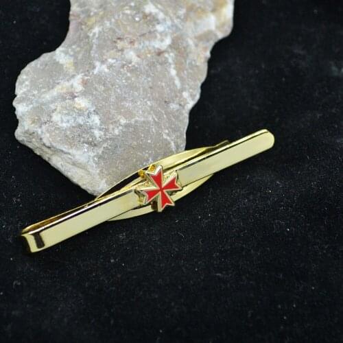 Modern Masonic Knight Tie Clips Cross Pattern Metal Pin Glod Plating Freemason Badge Men Business Decor Souvenir Gift