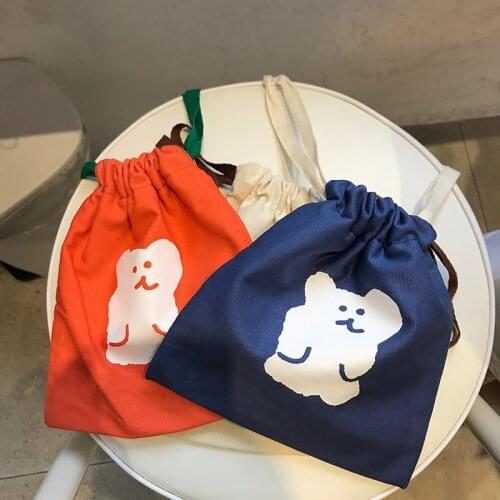 Cute Bear Drawstring Pocket Cosmetics Finishing Storage Bag Ins Simple Portable Make-up Bag Travel Toiletry Bag