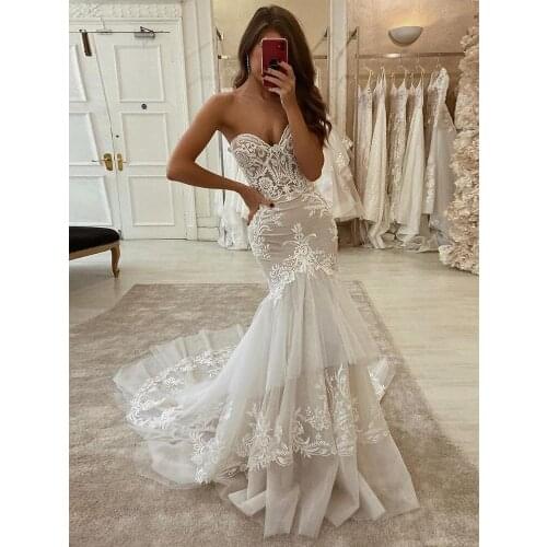 LORIE Wedding Dresses Mermaid Elegant Lace Appliques Wedding Gowns Vintage Sweetheart Princess Party Turkey Bridal Gowns 2020