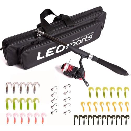 Telescopic Sea Fishing Rod Combo Spinning Reel Fishhooks Soft Lure Complete Set ice Fishing Tackle Kit 50cm Travel Fishing Bag