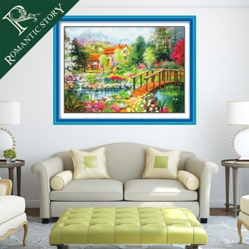 Embroidery,Cross-Stitch Sets,Four Seasons Village Scenic Home Decoration Painting Cross Stitch Handmake,Needlework DMC,Needlewor