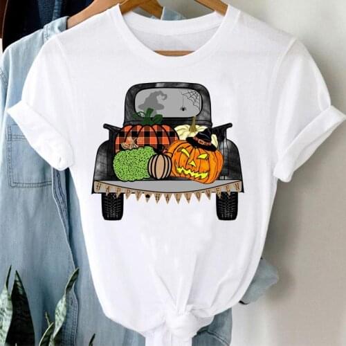 Women Pumpkin Witch Funny Female Short Sleeve Tee T-Shirt Fall Halloween Thanksgiving Graphic Clothes Tshirt Top Print T