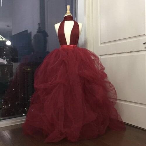 Extra Puffy Tulle Skirt for Women Ball Gown Burgundy Floor Length Maxi Skirt for Prom Party Ruffled Lush Evening Skirt Custom