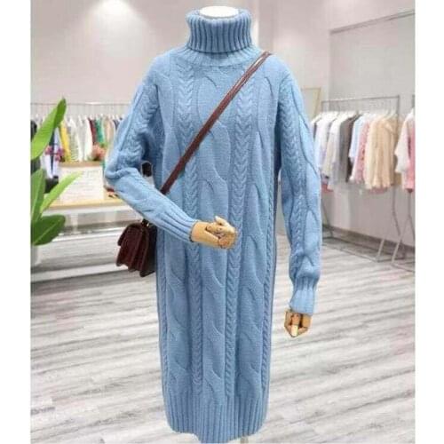 Ladies Turtleneck Sweater Pullover 2021 Winter New Solid Color Loose Long Pull Knit Sweater Women Clothing Jumper Sweater Dress