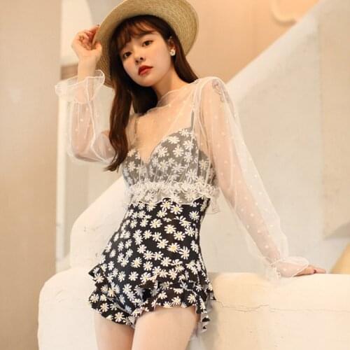 Cute Swimsuit Women 2021 Vintage Floral Print Backless Bikini Lace Cover Up 2 Pieces Bathing Suit Swimwear Beach Swimming Suit