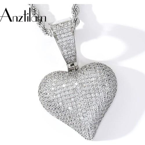 Gold Silver Color Heart Necklace Pendants Bling Iced Out Necklace Paved Zircon Stone For Man Women Hip Hop Jewelry Gift