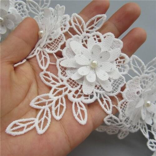10/20X White Cotton Pearl Flowers Leaf Embroidered Lace Trim Ribbon Fabric Sewing Supplies Craft For Garment Hat Decoration