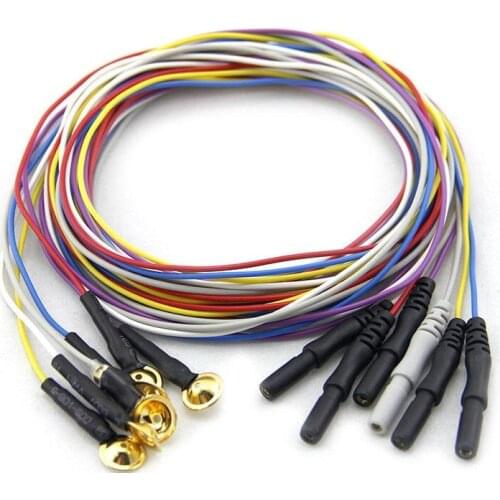 10pcs Multicolor Din 1.5mm / 1.2mm female plug and gold plated Copper cap electrode sleep brain EEG cable