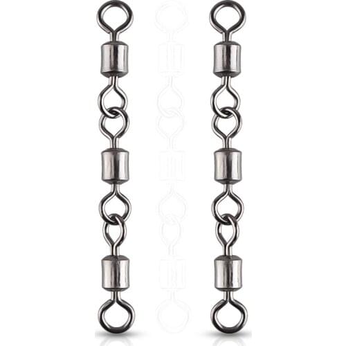 100Pcs Three Joint Ball Bearing Swivel Solid Ring Fishing Connector Barrel Rolling Swivel Lure Goods For Fishing Accessories