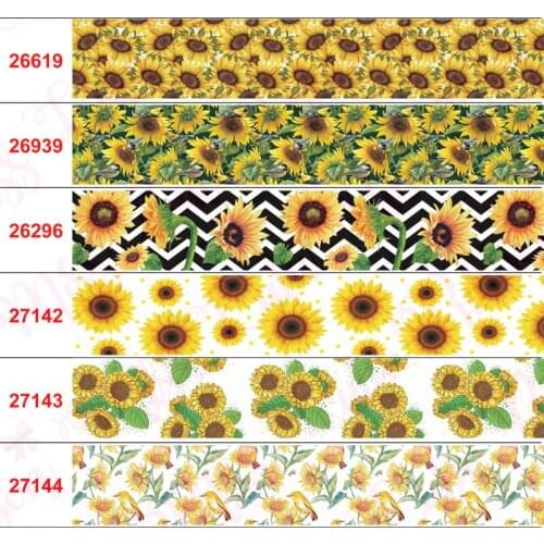 16mm-75mm Sunflower Series Printed Grosgrain/Elastic Ribbon Red Rose White Dot DIY Gift Bowknots 50yards/roll