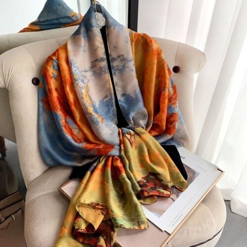 2021 luxury brand ladies spring and summer long scarf silk scarf shawl digital painted shawl van Gogh oil painting pashmina