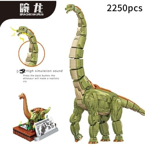 MOC 2250PCS Creative Jurassic Dino World Brachiosaurus Building Kits Bolcks Bricks Voice Dinosaurs Park figures Toys kids gifts