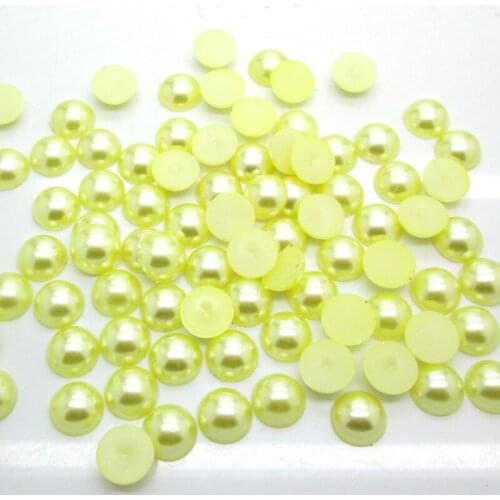 300Pcs 10mm Yellow Half Roud Pearl Beads FlatBack Scrapbook Craft Cabochon Kawaii DIY Embellishments Accessories