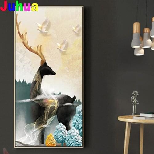 5Diy diamond painting Deer And Pigeon,diamond mosaic,Cross stitch sets, rhinestone embroidery art diamond fog landscape Animal
