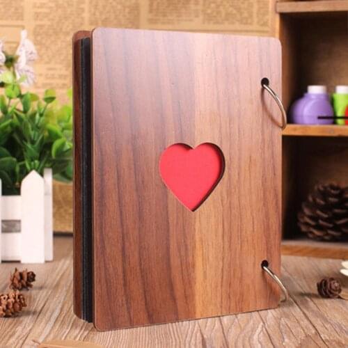 6inch Heart Wooden Photo Album Loose-leaf Baby Growth Family Memory DIY Book Thick Paper Easy Install Binding Rings Photo Album