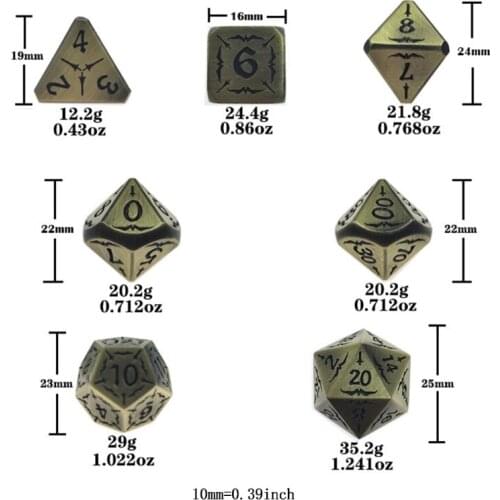 7 Pieces Alloy Dice Multi-faceted Various Shapes Sculpture Digital Dice for Club/Party/Family Games Accessories