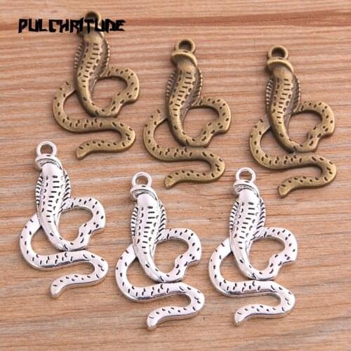 8PCS 18*35mm Metal Alloy 2020 New Two Color Cobra Charms Animal Pendants For Jewelry Making DIY Handmade Craft