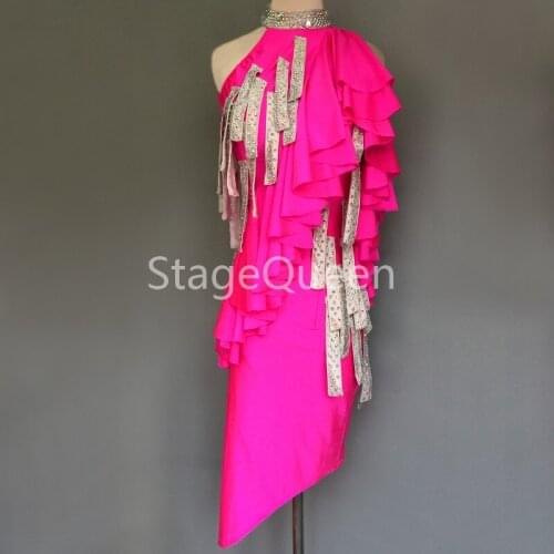 Glitter Rhinestones Professional Latin Dance Dress Adult Kids Tango Rumba Club Dance Wear Women Girls Latin Competition Costume