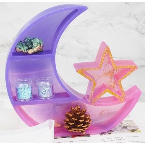 Large Crescent Moon Tray Resin Mold Moon Star Shelf Crystal Display Tray Jewelry Plate Resin Casting Molds Craft Tools