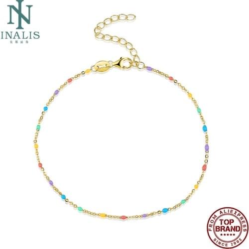 INALIS 925 Sterling Silver Bracelet For Women Drip Oil Rainbow Bead Bracelet Gold Fine Jewelry Wholesale Wedding Gift To Lover