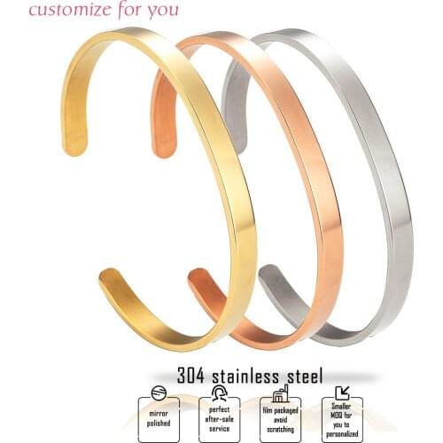 MYLONGINGCHARM Customize Bangles-Engrave your message or words-6mm widthness Cuff Bangle-Stainless Steel bangle bracelet-unbent