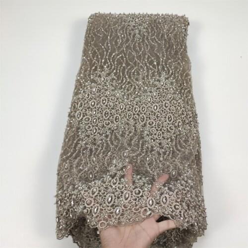 Handmade Beads Lace Fabric High Quality Beaded Laces Fabrics African French Tulle Mesh Lace for Nigerian Wedding Party Z0521