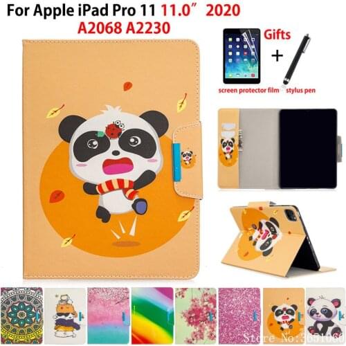 Cute Panda Case For iPad Pro 11 2020 Cover For iPad Pro 11" 2020 A2068 A2230 Funda Tablet Soft TPU PU Leather Stand Shell Capa