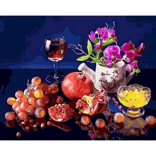 GATYZTORY Fruit Red wine Painting By Numbers Kits Flower Framed On Canvas Home Decoration Wall Artcraft Unique Diy Gift