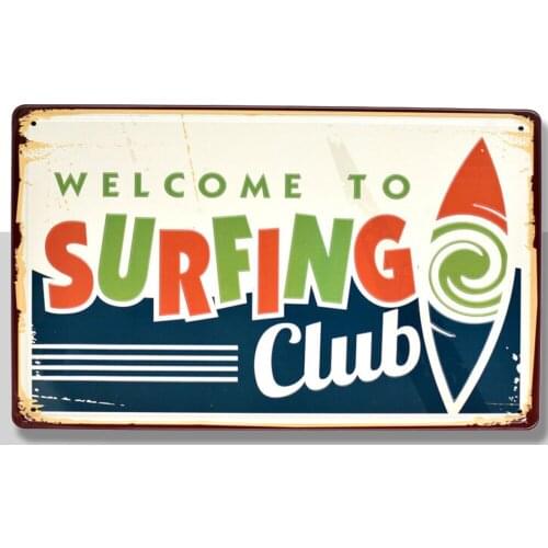 Welcome to Surfing Club Vintage Tin Metal Signs Shop Beach Decor Art Wall Poster