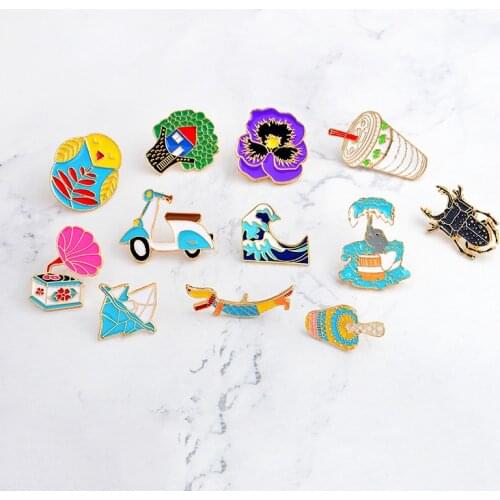 Tree house Iceberg Blue Wave Purple Flower owl elephant Mushroom Drink Cups Motorcycle Dachshund Music Gramophone pin