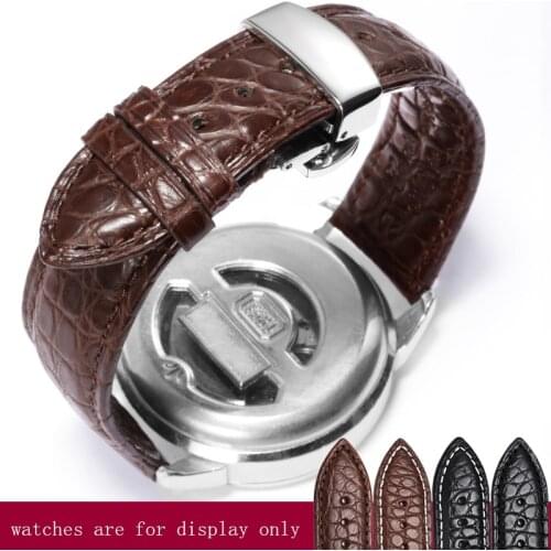 Double Faced Crocodile Leather Strap Replacement Tissot Omega Seiko Genuine Leather Butterfly Buckle For Men And Women 16 20mm