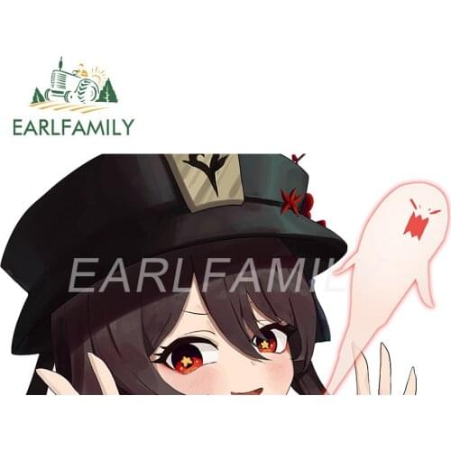 EARLFAMILY 13cm x 6.8cm for Hu Tao Car Stickers Cartoon Creative Decals Occlusion Scratch Laptop Skateboard Decor Vinyl Car Wrap