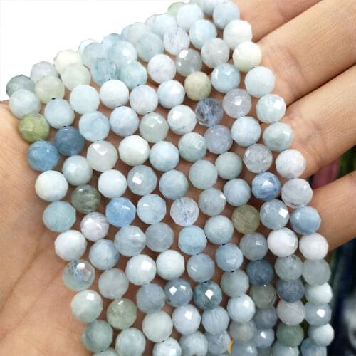 Wholesale Faceted Mix Color Aquamarines A 100% Natural Loose Round Stone Beads For Jewelry Making DIY Bracelet 6/8/10mm 15