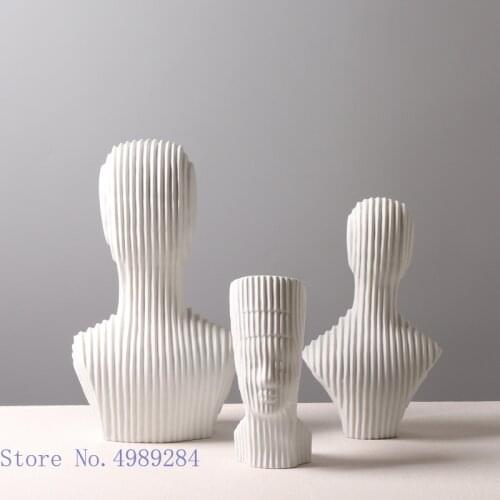 Creative Portrait Decoration Ceramic Figure Sculpture Abstract Striped Geometry Pharaoh Matte Ceramic Crafts Home Decoration
