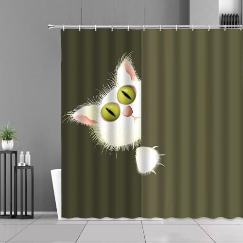 Creative Lovely Cartoon Cat Shower Curtain Funny Animal Printed Bath Curtains Bathroom Decor Screen Bathtub Partition Waterproof
